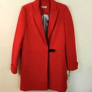 NWT Calvin Klein Leather closure True Red Wool Coat